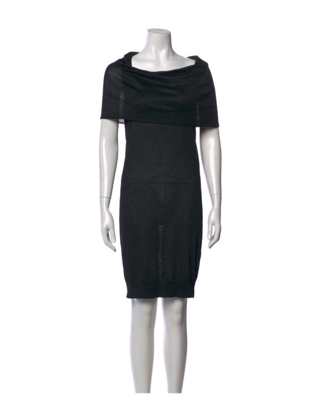Halston Heritage Authentic Black Metallic Knit Cowl Neck Shift Dress Capelet M